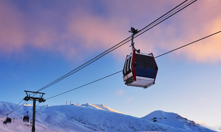 Gondola lift in the ski resort in the early morning